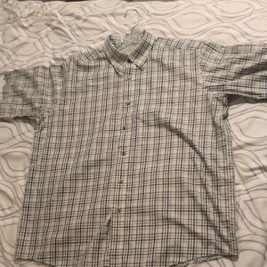 L.L. Bean Men's Short-Sleeve Plaid Button-Down Shirt - Blue & Cream
